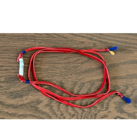 Shashi red leather wrap bracelet with beaded center - Picture 5 of 6